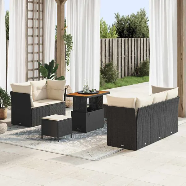 Ensemble de canapé de jardin avec coussin 8 pcs Noir et crème