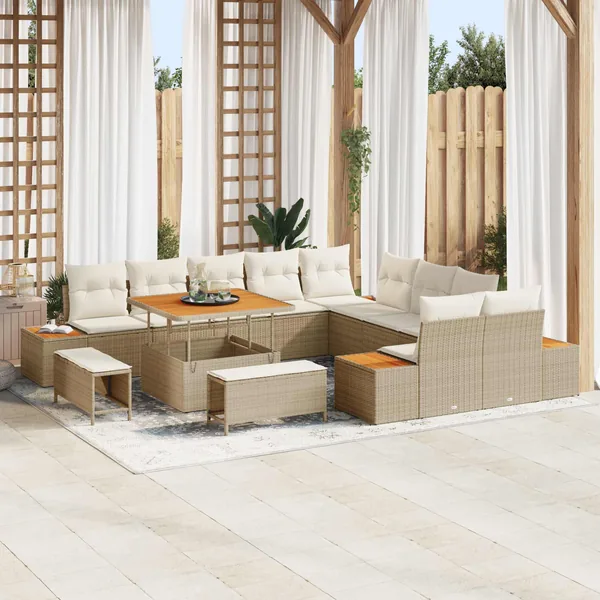 Ensemble de canapé de jardin avec coussin 13 pcs Beige et crème