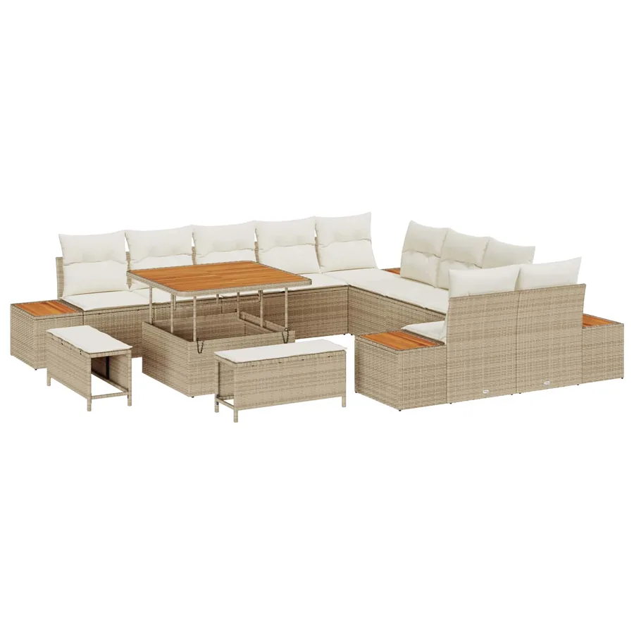 Ensemble de canapé de jardin avec coussin 13 pcs Beige et crème - 2