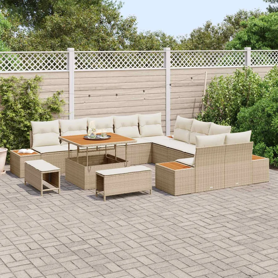 Ensemble de canapé de jardin avec coussin 13 pcs Beige et crème - 3