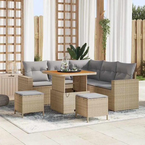 Ensemble de canapé de jardin 9 pcs Beige et Gris clair