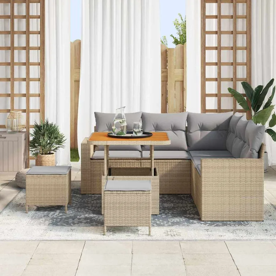 Ensemble de canapé de jardin 9 pcs Beige et Gris clair - 3