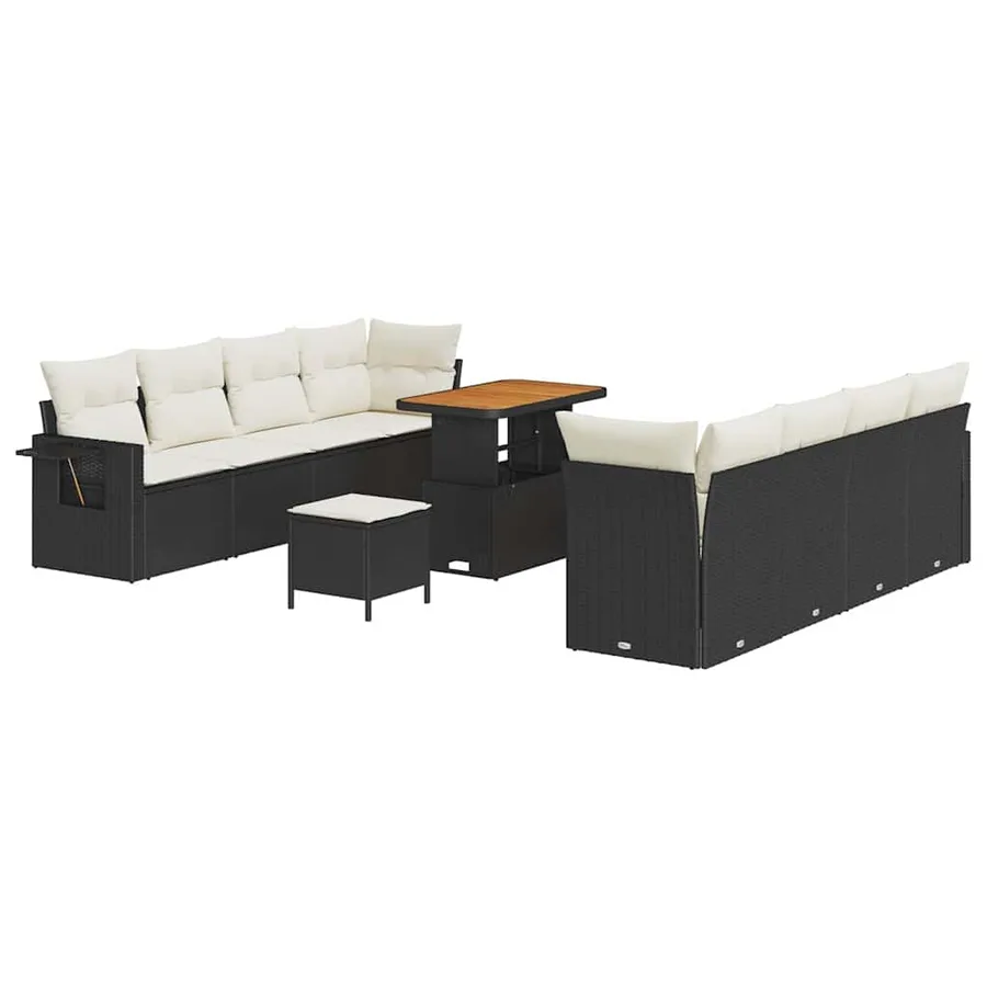 Ensemble de canapé de jardin 11 pcs Noir et Crème polyrotin - 2