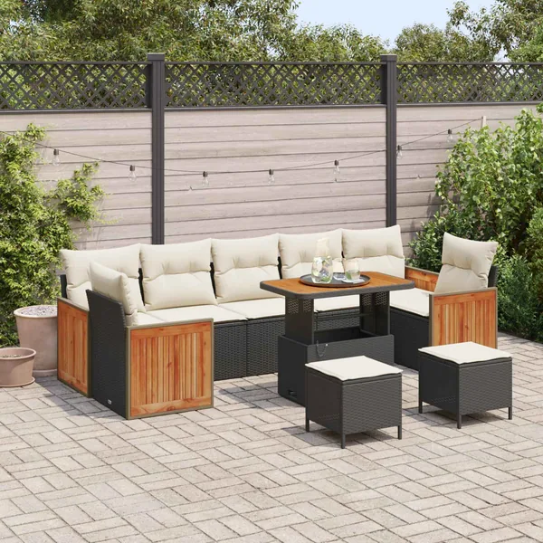 Ensemble de canapé de jardin avec coussin 10 pcs Noir et Crème