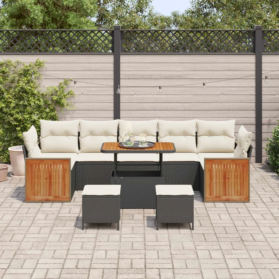 Ensemble de canapé de jardin avec coussin 10 pcs Noir et Crème - 3