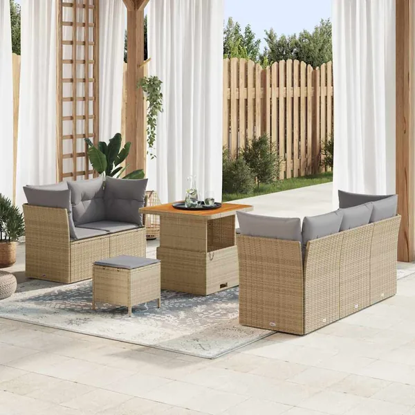 Ensemble de canapé de jardin 8 pcs beige et gris clair