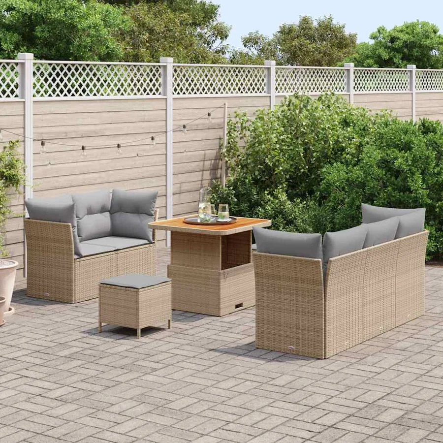 Ensemble de canapé de jardin 8 pcs beige et gris clair - 3