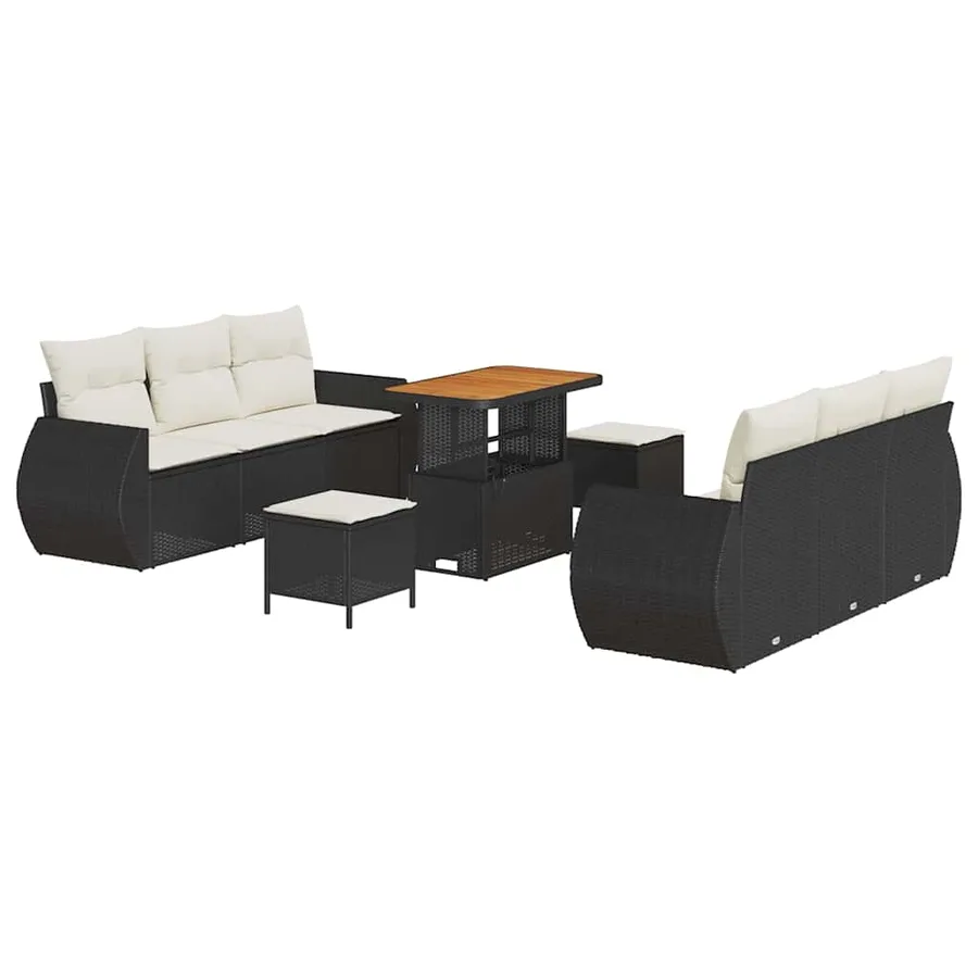 Ensemble de canapé de jardin 9 pcs Noir et Crème polyrotin - 2