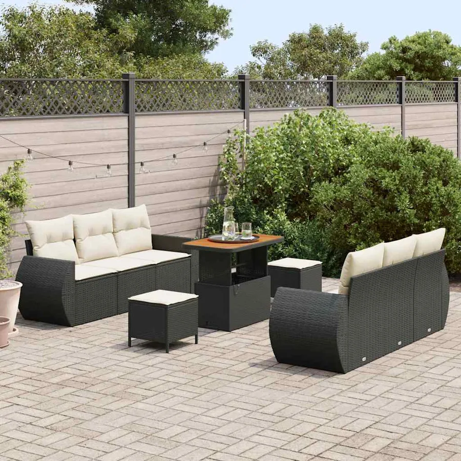 Ensemble de canapé de jardin 9 pcs Noir et Crème polyrotin - 3