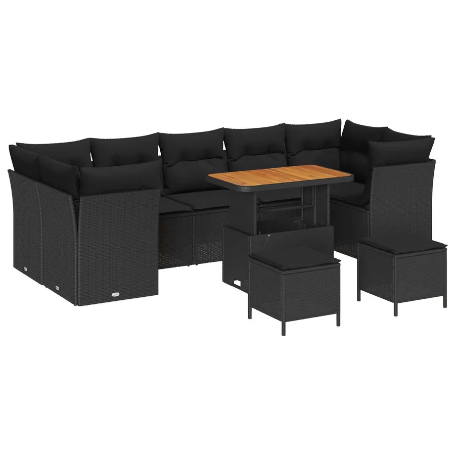 Ensemble de canapé de jardin avec coussin 10 pcs Noir - 2