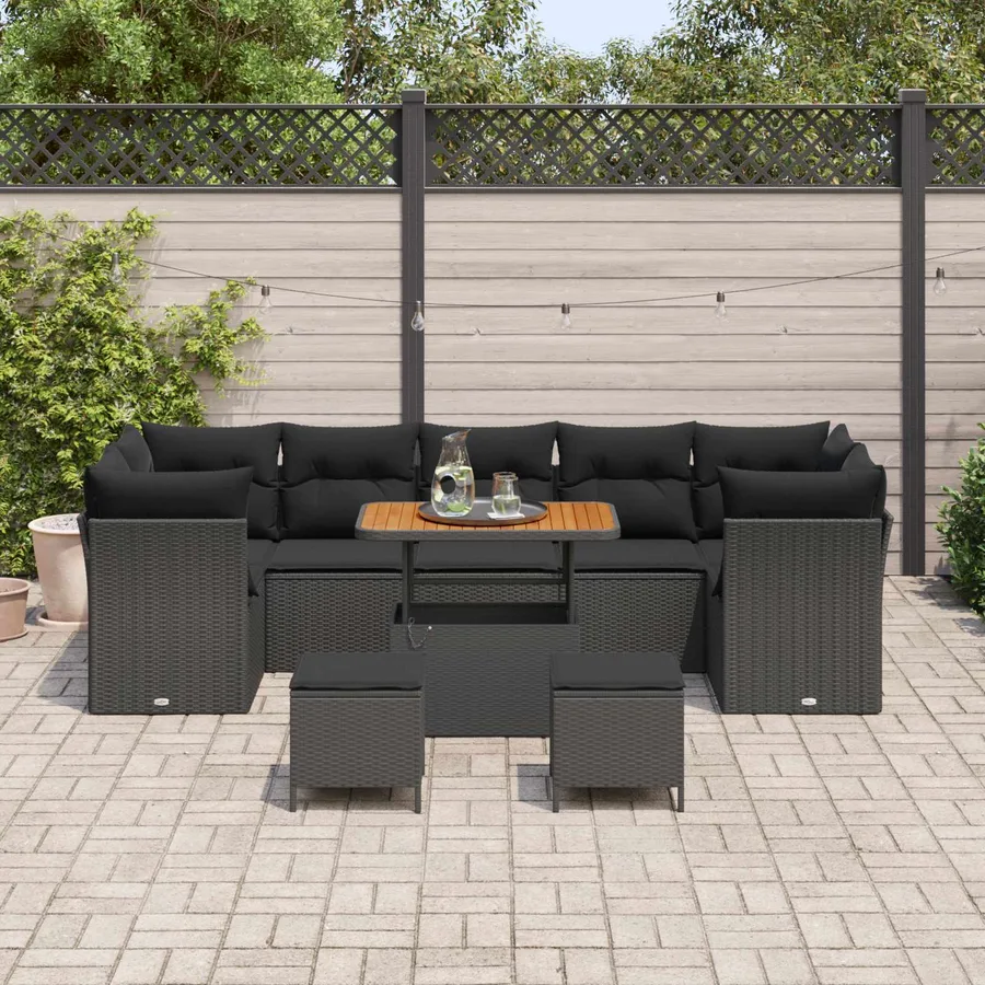 Ensemble de canapé de jardin avec coussin 10 pcs Noir - 3