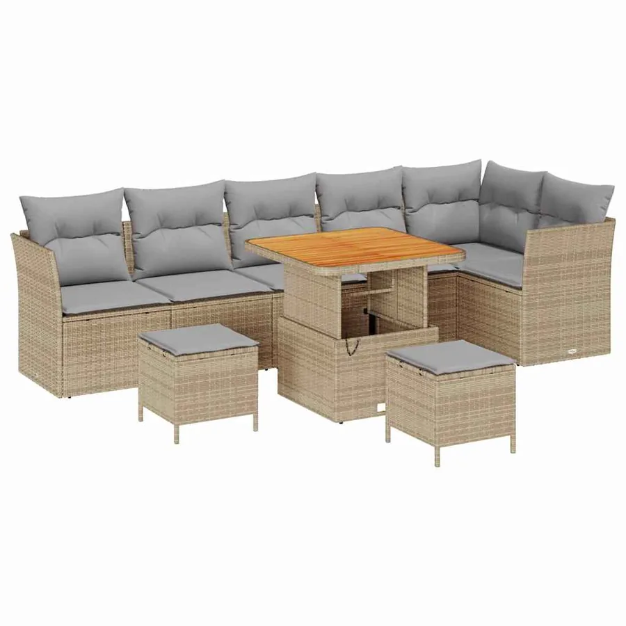 Ensemble de canapé de jardin 9 pcs beige et gris clair - 2