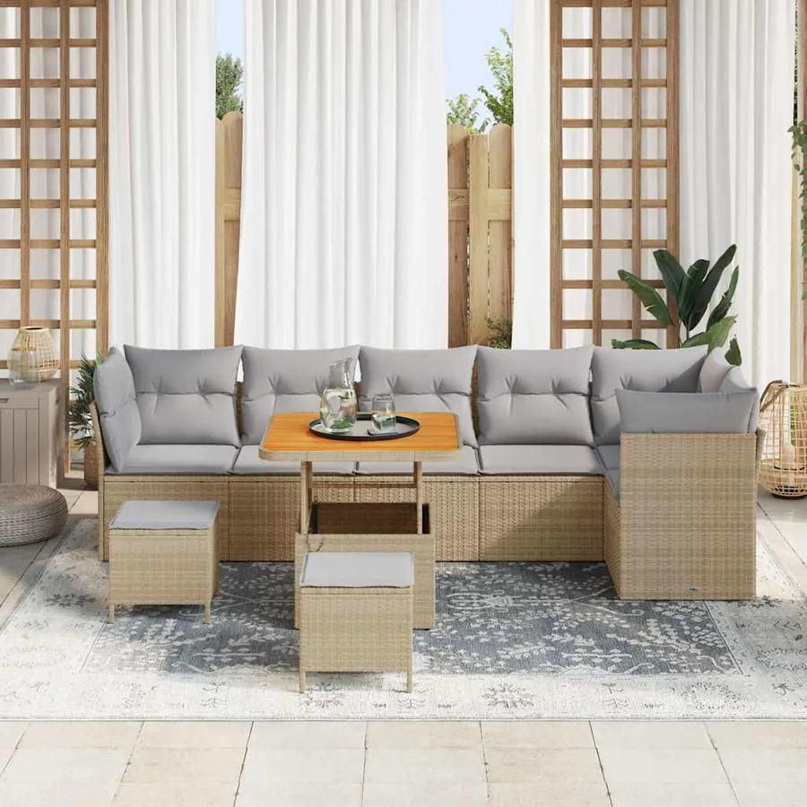 Ensemble de canapé de jardin 9 pcs beige et gris clair - 3