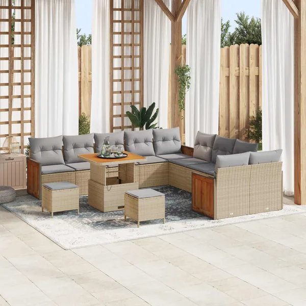 Ensemble de canapé de jardin 13 pcs Beige et Gris clair