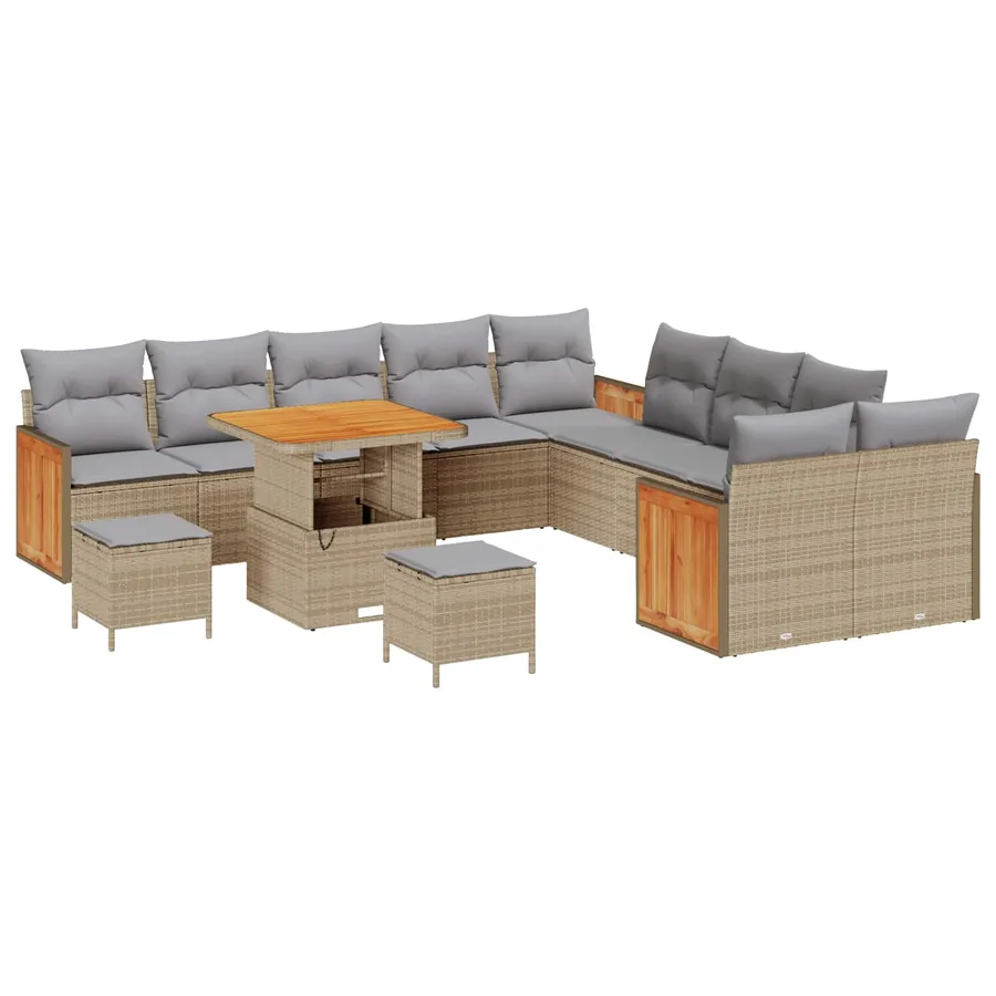 Ensemble de canapé de jardin 13 pcs Beige et Gris clair - 2