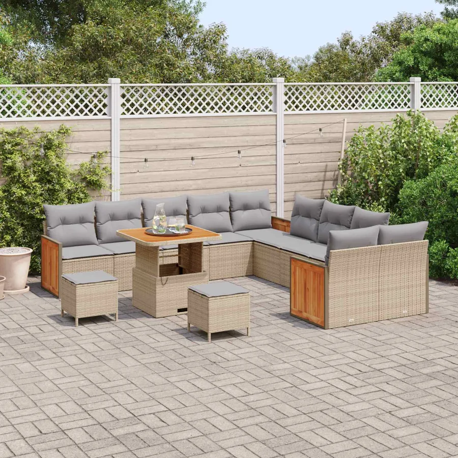 Ensemble de canapé de jardin 13 pcs Beige et Gris clair - 3