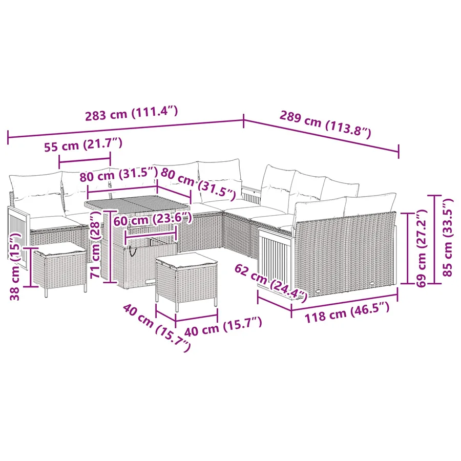 Ensemble de canapé de jardin 13 pcs Beige et Gris clair - 9