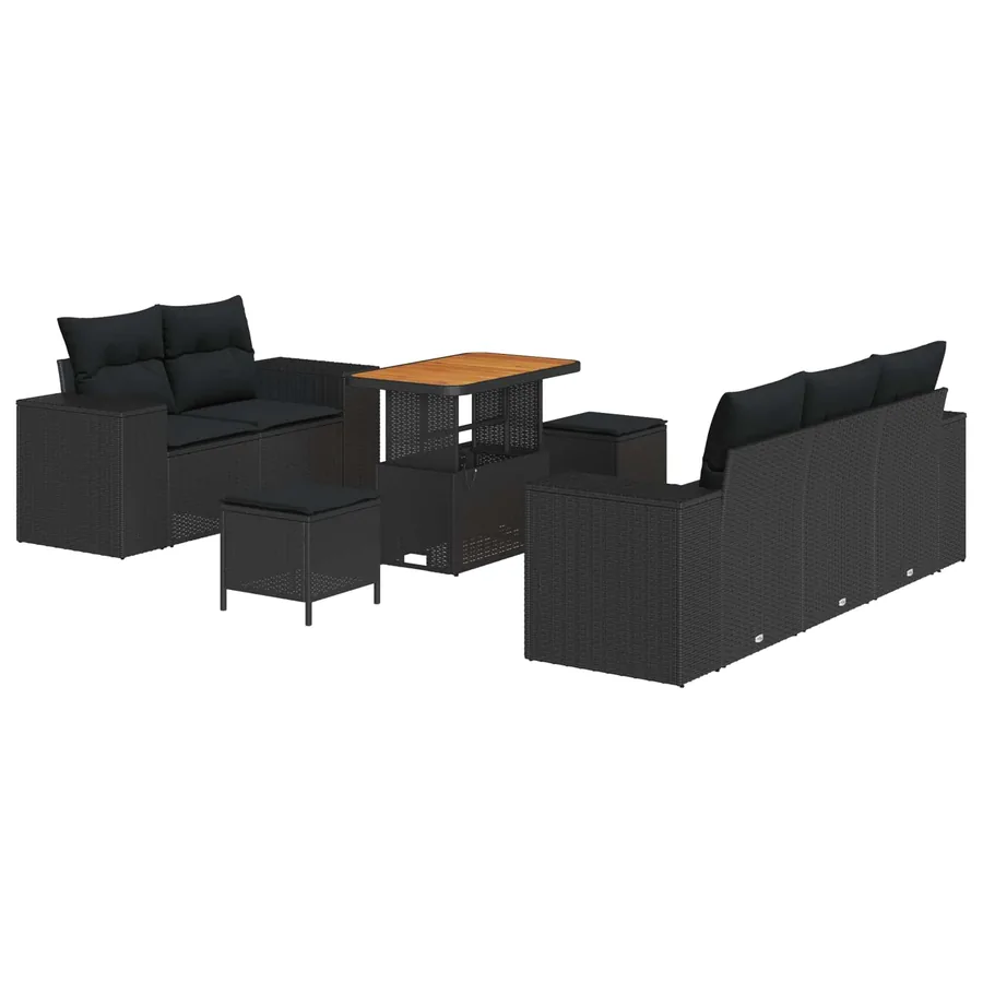 Ensemble de canapé de jardin 8 pcs Noir Poly Rattan - 2