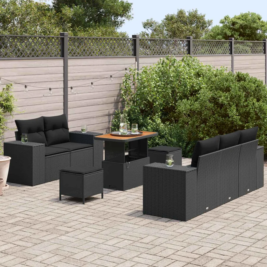 Ensemble de canapé de jardin 8 pcs Noir Poly Rattan - 3