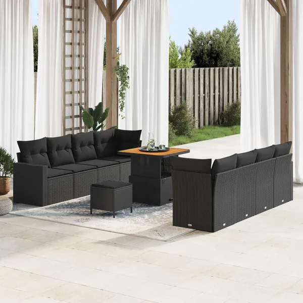 Ensemble de canapé de jardin avec coussin 12 pcs Noir polyrotin