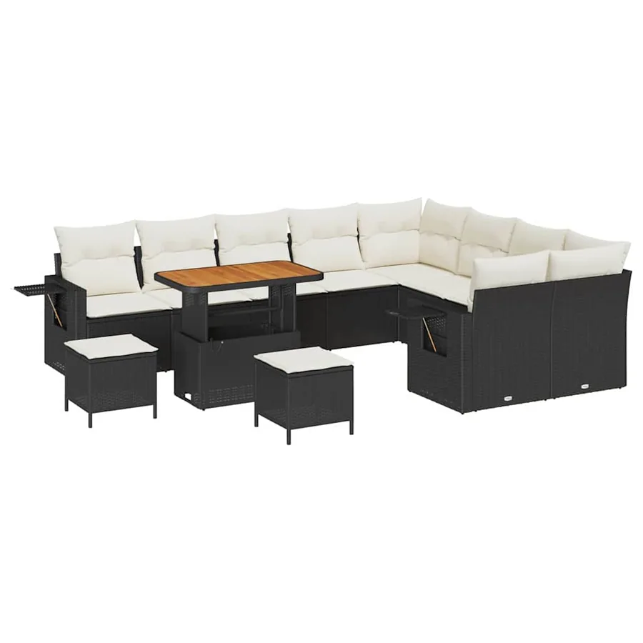 Ensemble de canapé de jardin 12 pcs Noir et Crème polyrotin - 2