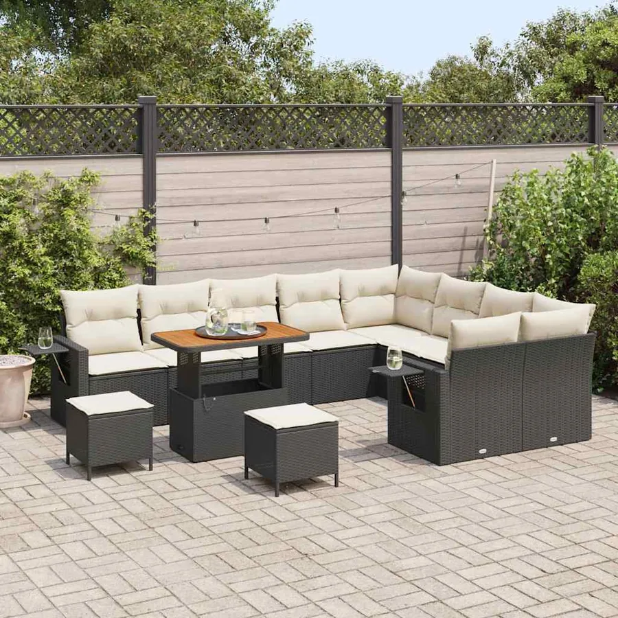 Ensemble de canapé de jardin 12 pcs Noir et Crème polyrotin - 3