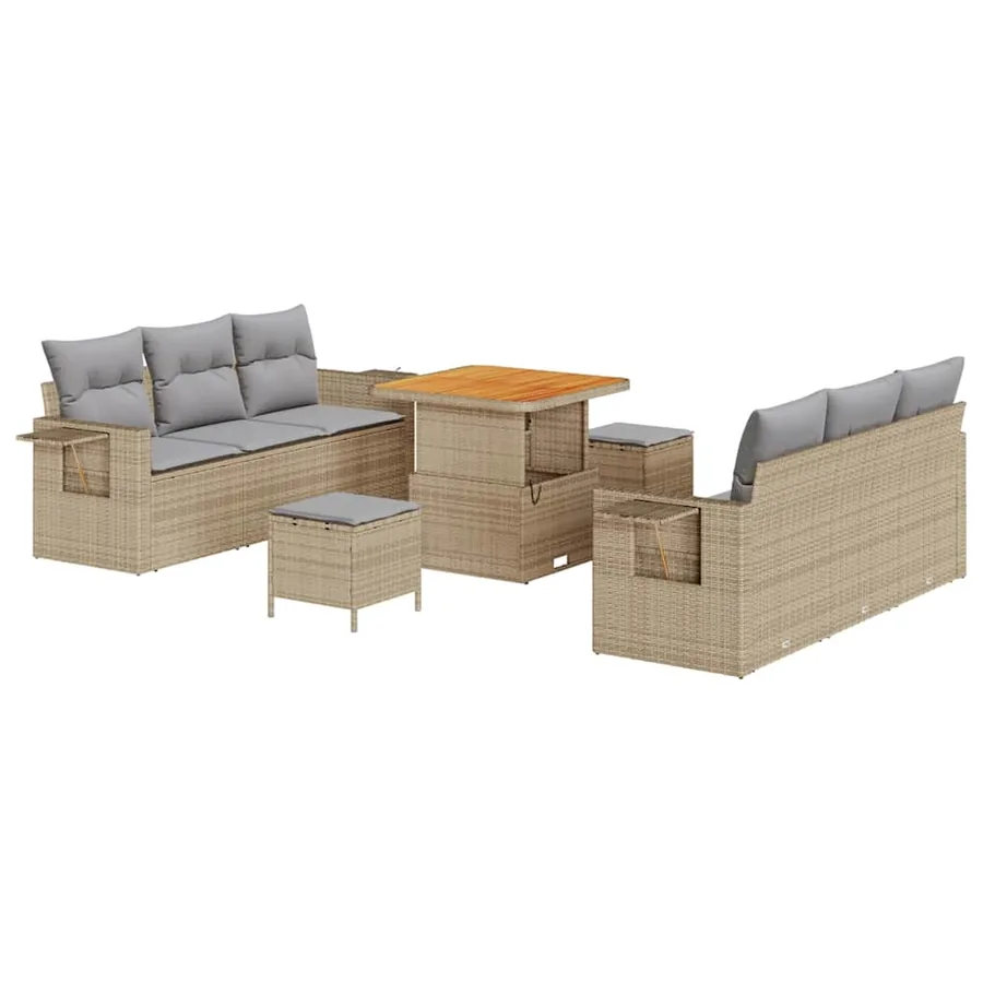 Ensemble de canapé de jardin 9 pcs beige et gris clair - 2