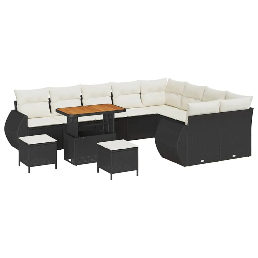 Ensemble de canapé de jardin avec coussin 12 pcs Noir et crème - 2