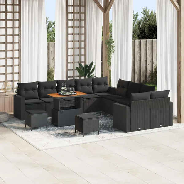 Ensemble de canapé de jardin avec coussin 17 pcs Noir polyrotin