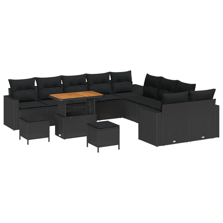 Ensemble de canapé de jardin avec coussin 17 pcs Noir polyrotin - 2