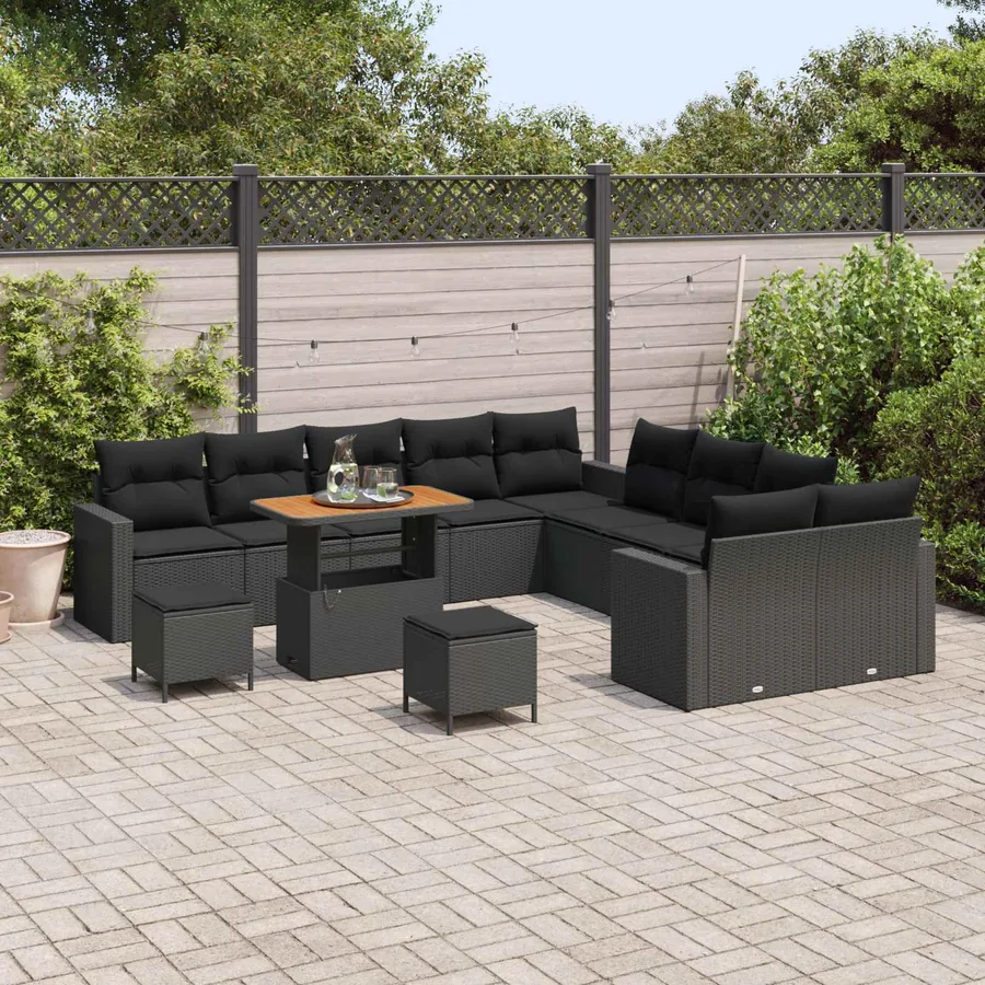 Ensemble de canapé de jardin avec coussin 17 pcs Noir polyrotin - 3