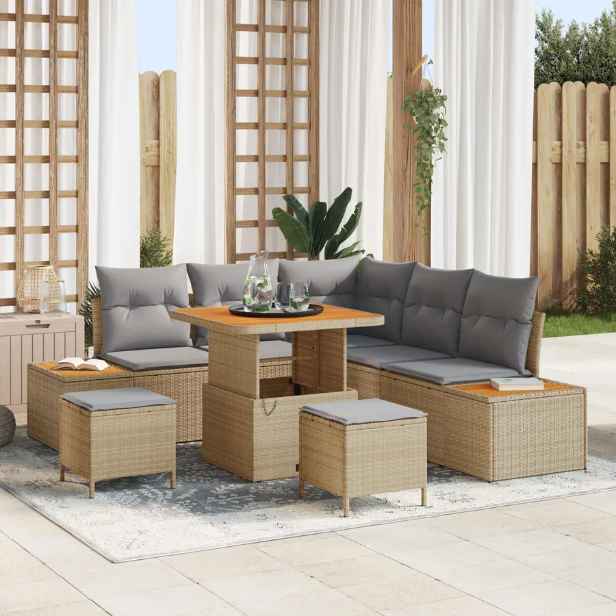 Ensemble de canapé de jardin 8 pcs Beige et Gris clair