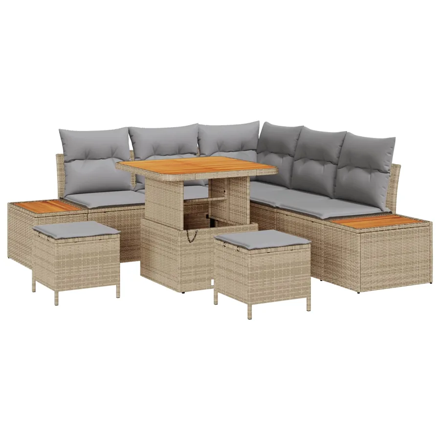 Ensemble de canapé de jardin 8 pcs Beige et Gris clair - 2