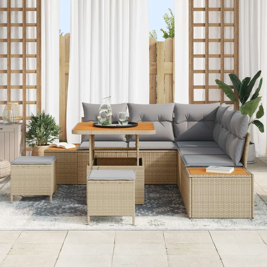 Ensemble de canapé de jardin 8 pcs Beige et Gris clair - 3