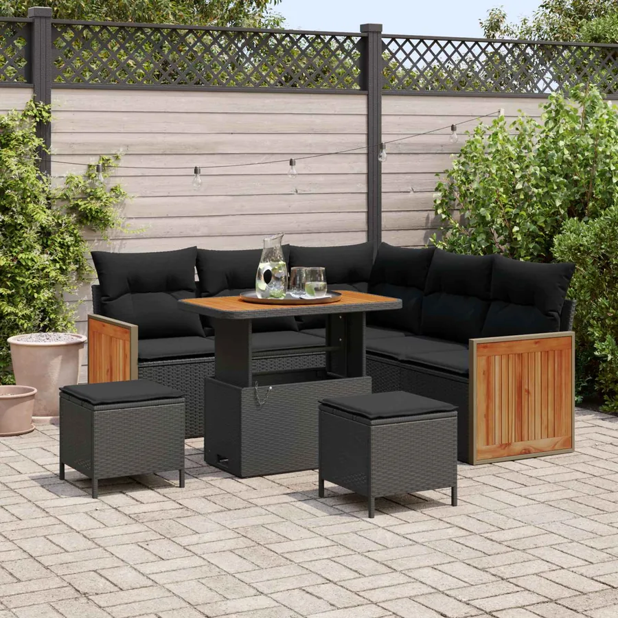 Ensemble de canapé de jardin avec coussin 8 pcs Noir