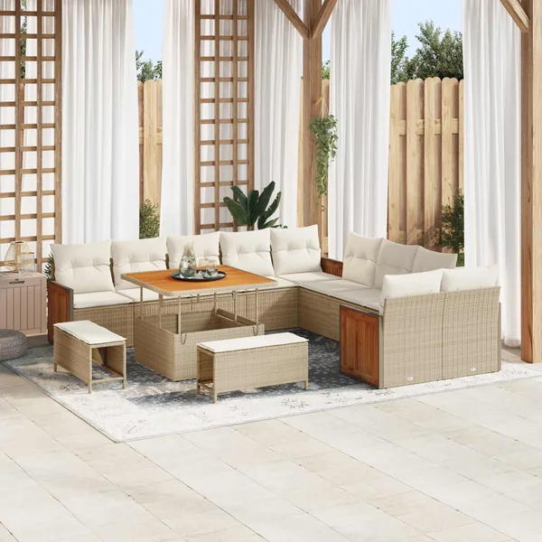 Ensemble de canapé de jardin avec coussin 13 pcs Beige et crème