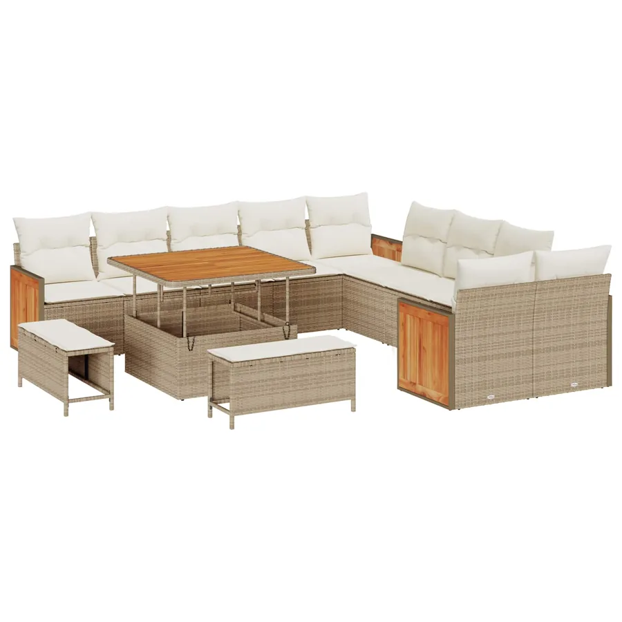 Ensemble de canapé de jardin avec coussin 13 pcs Beige et crème - 2