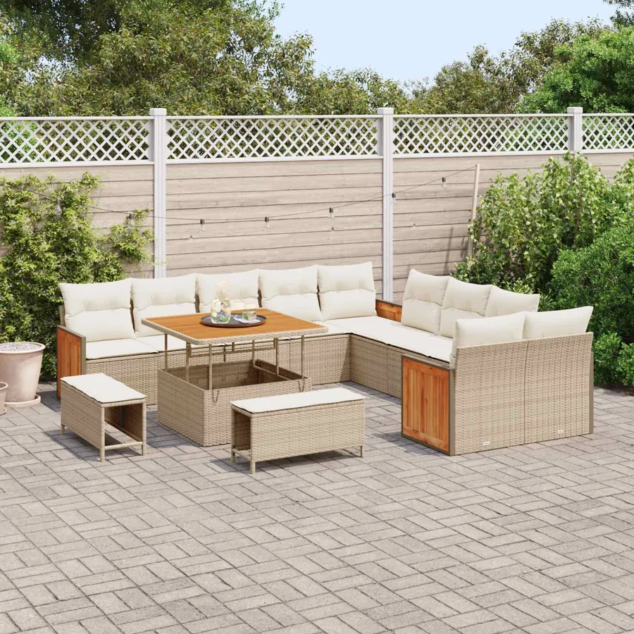 Ensemble de canapé de jardin avec coussin 13 pcs Beige et crème - 3