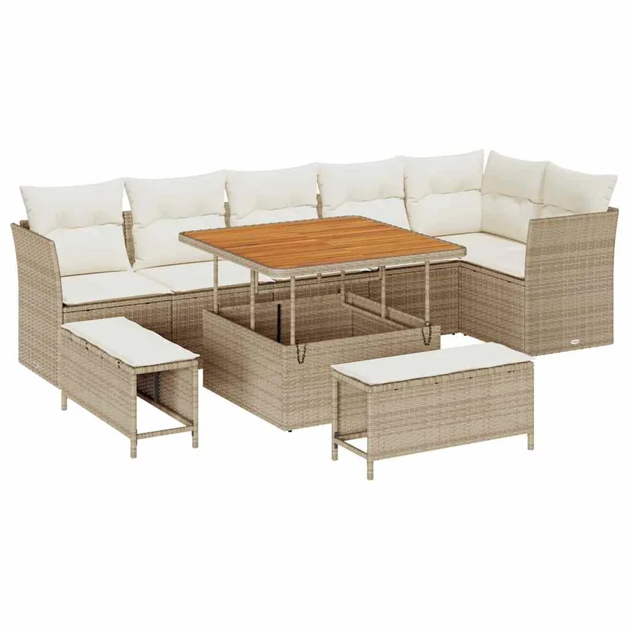 Ensemble de canapé de jardin avec coussin 9 pcs beige et crème - 2