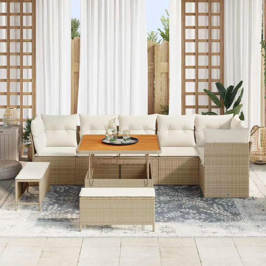Ensemble de canapé de jardin avec coussin 9 pcs beige et crème - 3