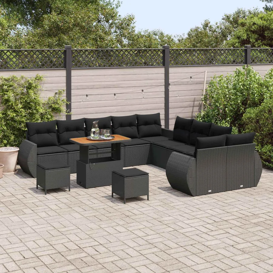 Ensemble de canapé de jardin avec coussin 13 pcs Noir - 3