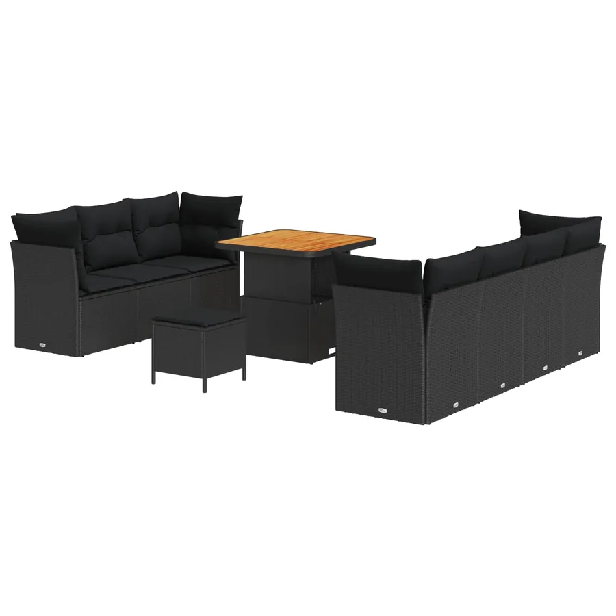 Ensemble de canapé de jardin avec coussin 10 pcs Noir - 2
