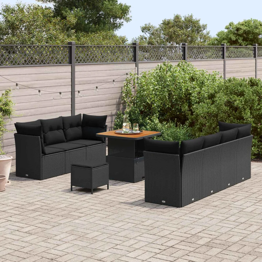 Ensemble de canapé de jardin avec coussin 10 pcs Noir - 3
