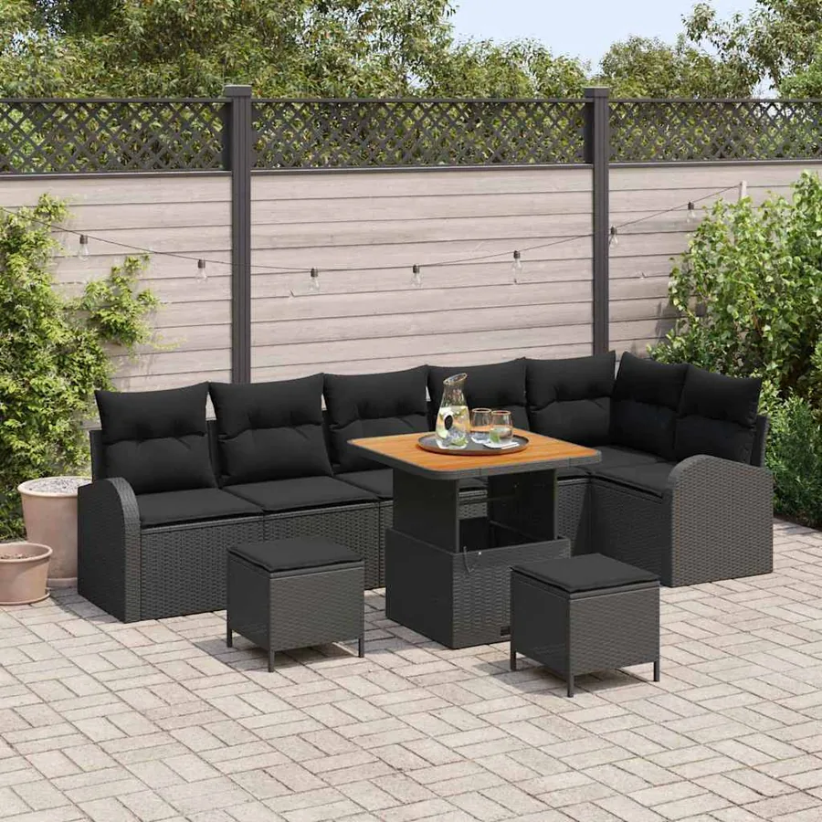 Ensemble de canapé de jardin avec coussin 9 pcs Noir