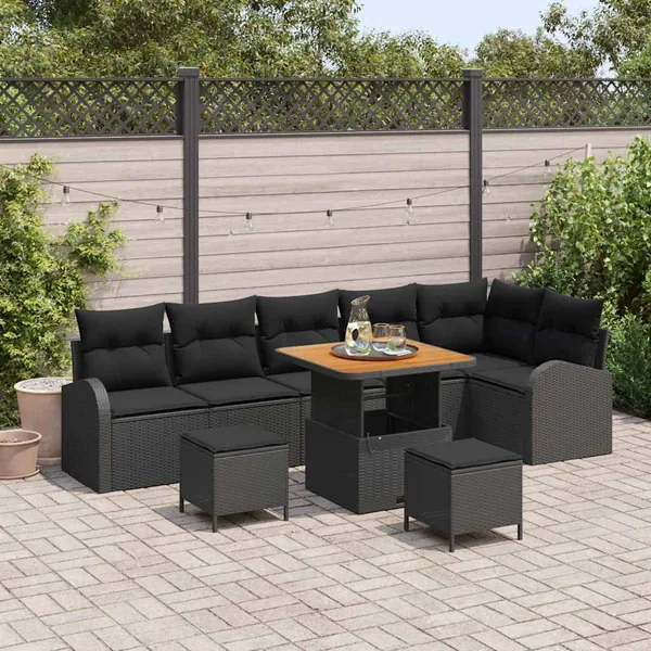Ensemble de canapé de jardin avec coussin 9 pcs Noir