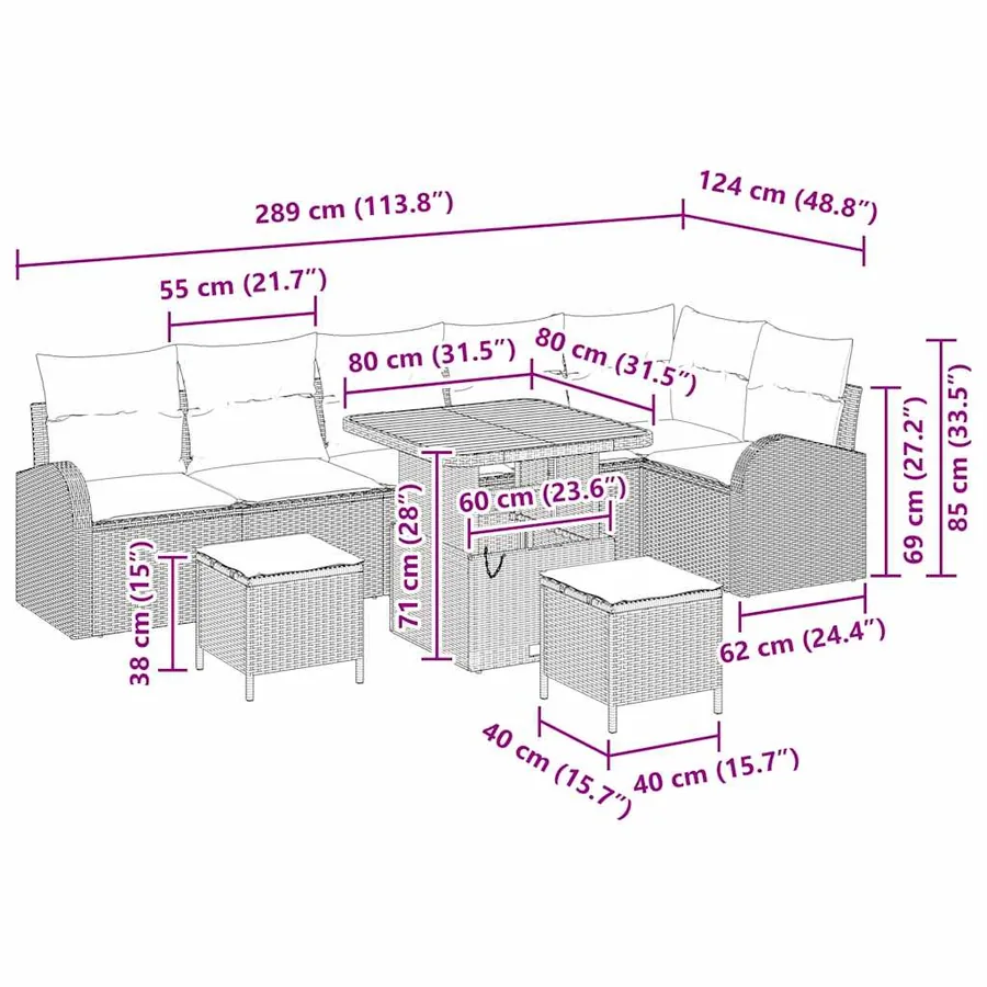 Ensemble de canapé de jardin avec coussin 9 pcs Noir - 18