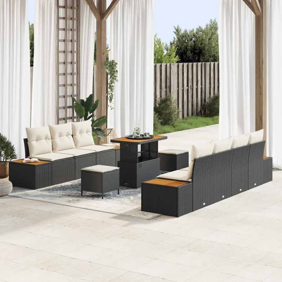 Ensemble de canapé de jardin avec coussin 10 pcs Noir et Crème