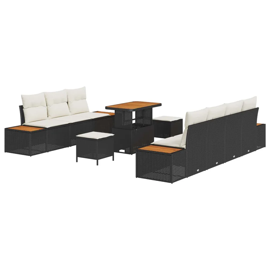 Ensemble de canapé de jardin avec coussin 10 pcs Noir et Crème - 2