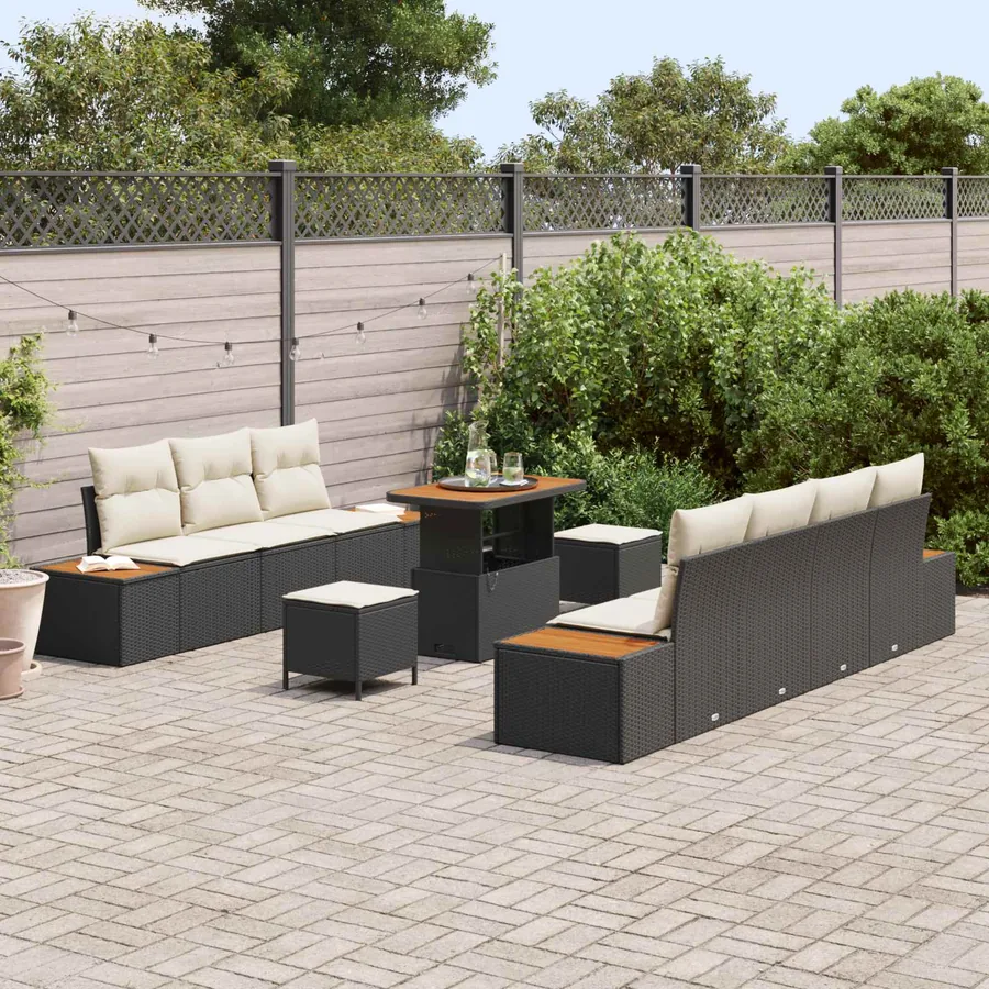 Ensemble de canapé de jardin avec coussin 10 pcs Noir et Crème - 3