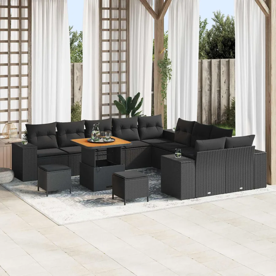 Ensemble de canapé de jardin avec coussin 13 pcs Noir polyrotin